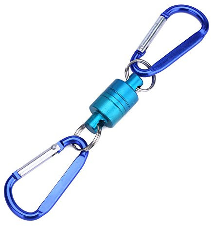 equlup Fly Fishing Release Magnetic Net Release Holder with Aluminium Alloy Hanging Buckle Net Release Clip Keychain Hook for Fly Fishing Magnet Metal Hooks (Blue)