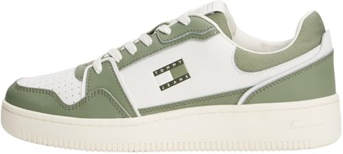 Tommy Hilfiger Cupsole Sneaker Hombre Retro Basket Low Top, Multicolor (Ecru/Aruba Green), 44