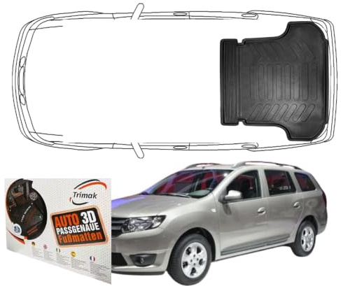 Trimak 3D Kofferraumwanne für Dacia Logan MCV 2.Gen 2013-2020 | Kofferraummatte aus TPE Gummi, Passgenau, Wasserdicht, Hoher Rand, Rutschfest, Leicht zu Reinigen