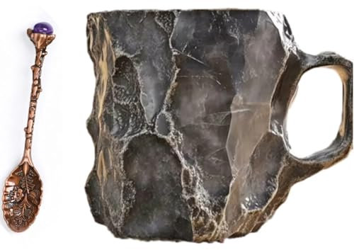 Generisch 2024 Neue Mineralkristall-Kaffeetasse,3D natürliche Mineralkristall-Tasse, Milchtee-Kaffeetasse mit Griff, heiße Schokolade, natürlicher Kristall-Originalstein-Kaffeelöffel (grün)