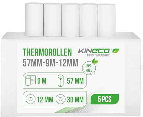 Kineco Thermopapier für Kinderkamera/Kinder Sofortbildkamera (5 Rollen) Mini Drucker, Nachfüllpapier Weiß,Druckpapier für Sofortdruckkamera (57mm x 25mm x 9m)