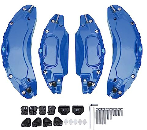 Grcfumo 4 Pcs 18in 19in Car Caliper Covers, Car Disc Brake Caliper Covers, Aluminium Alloy Brake Caliper Guard Protector with Sticker for 255 45, R18, 235 40 R19 (Blue)