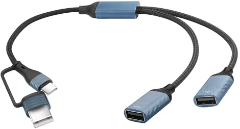 JSADZKJ USB A+C to USB Splitter Cable USB A/C 2 in 1 to 2 USB 2.0 Charging Cable USB A/C Male to 2 USB Female Data Cable 1 in 2 out OTG Adapter Cable for Phone Laptop (Nylon Braided)