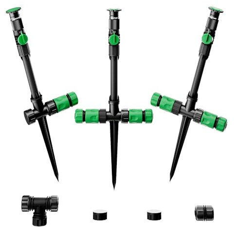 RESTMO Gartensprenger, Rasensprenger mit Erdspieß, 360°Verstellbarer Rasensprenger zur Gartenbewässerung, Gartensprinkler mit Schnellverbinder,Grün(Ohne Bewässerungsschlauch)