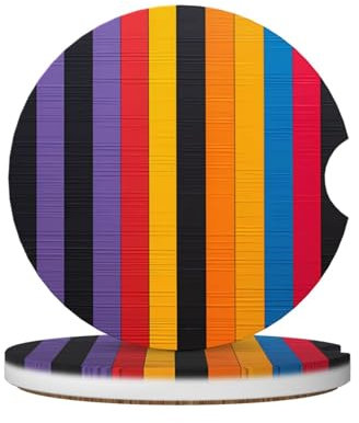 Getränkehalter-Untersetzer mit farbigen Streifen, saugfähige Keramik mit Korkboden, 2 Stück, passend für die meisten Fahrzeuge