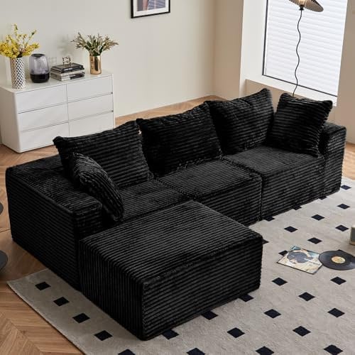 Vamcheer Ecksofa mit Schlaffunktion - Big Sofa 3 Sitzer für Wohnzimmer, L Form Couch, Modulares Schlafsofa, Moderne Schlafcouch, Eckcouch mit 5 Kissen, 274 x 102 cm, Schwarz