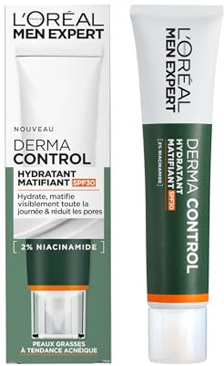 L'Oréal Men Expert - Hydratant Matifiant SPF30 - Soin avec Protection UV - Rééquilibre les Zones Grasses de la Peau - Enrichie en Niacinamide - Derma Control - 40 ml