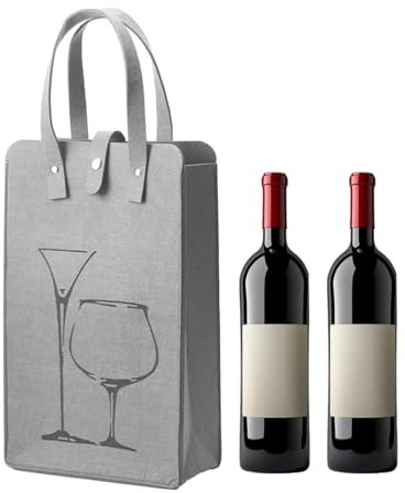 DYUEE Felt Wine Bottle Gift Bag with Handles Wine Tote Bag Champagne Bottle Felt Storage Reusable Travel Bag Leakproof Wine Holder Bag for Christmas Birthday Party Gift (Grey)
