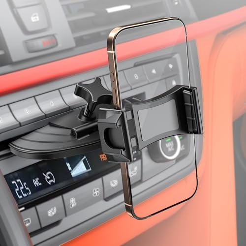 MAGJIEYX CD Car Phone Holder, 360° Rotation Car Phone Mount Ultra Stable Fully Protection Auto Cradle Compatible with iPhone 16 15 14 13 12 Series Samsung 4.7''-7'' All Smartphones Accessories