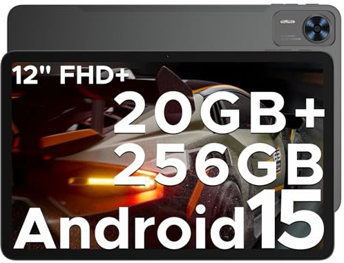 T36 Android 15 Tablet 12 Inch, 20GB+256GB/2TB TF T620 Octa-Core, 2.4K 90Hz Display, 8800mAh, Tablet with SIM Card Slots, Bluetooth 5.0+5G WiFi, Hi-Res Speaker, Metal Body - Black