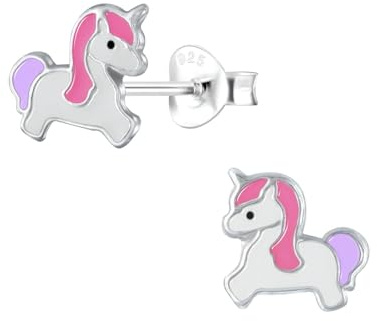 Monkimau Mädchen Ohrringe Einhorn | Ohrstecker aus 925 Sterling Silber | Kinderohrringe hypoallergen