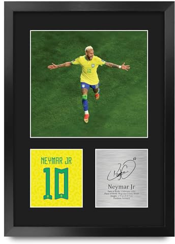 HWC Trading Neymar Jr Brazil Geschenke Gedrucktes Signiertes Autogramm Foto für Fußball Anhänger and Fans - A3 Porträt Gerahmt