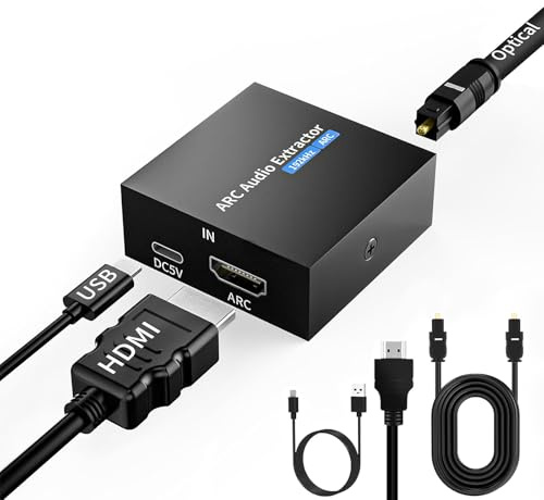 Extracteur audio ARC 192 kHz, HDMI ARC vers Toslink/optique + sortie auxiliaire 3,5 mm, adaptateur audio HDMI vers optique avec câble optique, convertisseur audio ARC vers RCA pour amplificateur TV