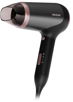 Cecotec Sèche-cheveux Pliable IoniCare Power&Travel Black. 2400W, Moteur DC, Technologie d'Ions Réels, Compact, Air Froid, Inclut Diffuseur, Buse Concentratrice et Sac de Transport