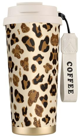 JEJEA Tazas aisladas de acero inoxidable con estampado de leopardo animal, tazas de café de doble pared, taza de viaje de café para oficina en casa