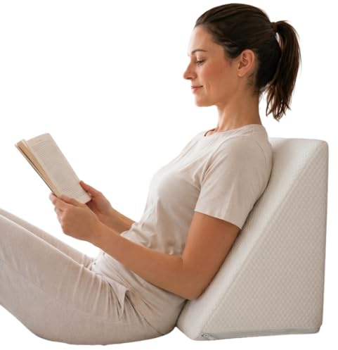 VELOSSIA Almohada Cuña de Lectura para Cama, Cojín Respaldo Ergonómico | Cuña triangular, respaldo cama, medidas 38x40x30 cm, uso: lectura y TV sentado en cama
