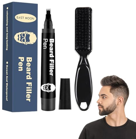 Bartfüller Stift, Bartfüllerstift mit Bartbürste, Beard Filler Pencil, Langanhaltender Bartfüllstift, Effektive Verbessern Gesichtshaar Bartstift, für Schnurrbart & Augenbrauen(Schwarz)