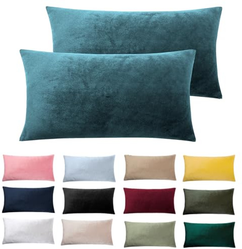 Soifox 2er Set Kissenbezug 40 x 80 - Petrol Samt Zierkissenbezüge Weich Flauschig Kuschelig Kissenbezüge Deko Kissen Sofakissen Lendenkissen Wurfkissenbezug Schlafzimmer Kissenhülle