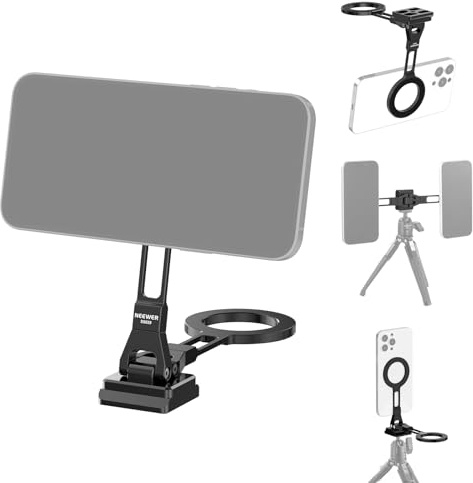 NEEWER Supporto Telefono Magnetico Doppio con Base Tipo Arca, Porta Cellulare Portatile Leggero in Metallo, Treppiede Smartphone Compatibile con MagSafe iPhone Samsung Android per Riprese Video, DS029