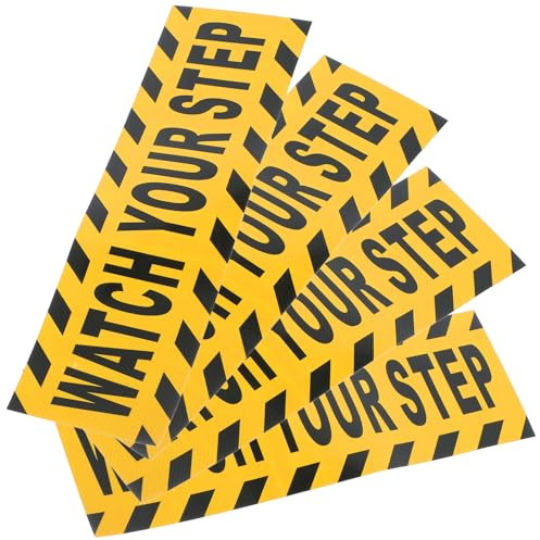 NIYANGLE 4 pièces Autocollants Antidérapants de Sécurité Bande Adhésive Noire et Jaune Watch Your Step pour Sols Glissants Escaliers et Couloirs Prévention des Chutes Travail et Maison