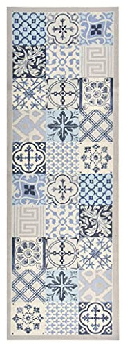 QJBSAVVA Küchenläufer Mosaik 150x45 cm, Maschinenwaschbare Fußmatte aus Polyamid mit Rutschfester Latexunterseite, Moderner Teppich für Küche Flur Büro Foyer, Mehrfarbig-A