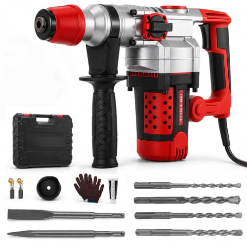 Haedswer SDS-Plus Bohrhammer, 2200W 5Joule Abbruchhammer, 0-930 U/Min, 3-in-1 (Bohren/Schlagen/Kielen) mit Bohrköpfen, Schwerlast Elektrischer Stemmhammer für Beton Stahlbeton Fliesenabnahme