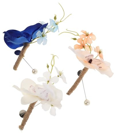 Toyvian 3 Stück Orchideen Boutonniere aus Seide und Jute Ansteckblumen in Weiß, Blau und Creme für Bräutigam, Trauzeugen und Abschlussball