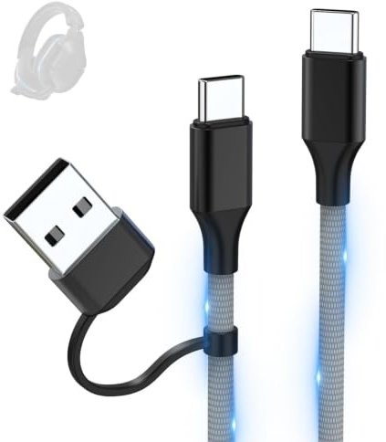 Asobilor USB-C Charging Cable for Turtle Beach Stealth 600 & 700 Gen 2, 2m | 2-in-1 USB-A & USB-C, Nylon Braided, Fast Charge, PS5 & Xbox Compatible, Replacement Charger