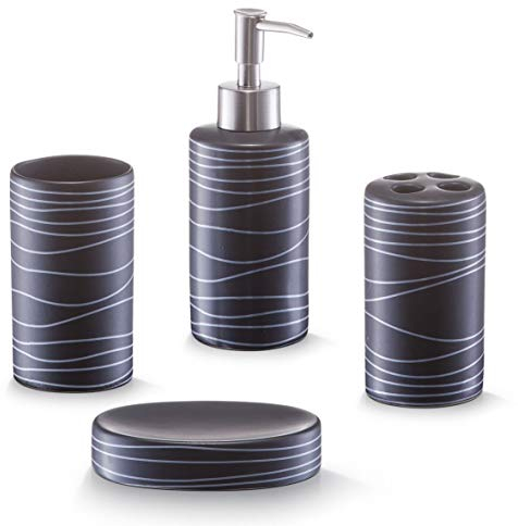 Zeller 18252 Bad-Accessoires-Set, 4-teilig, Keramik, schwarz, 42 x 21 x 41 cm