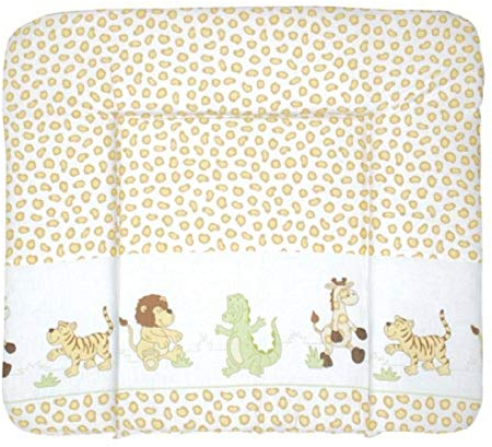 roba Wickelauflage Safari 85 x 75 cm - Weiche Wickelunterlage PU beschichtet - Leicht abwischbare Wickeltischauflage mit Tiermotiv - Gelb / Weiß