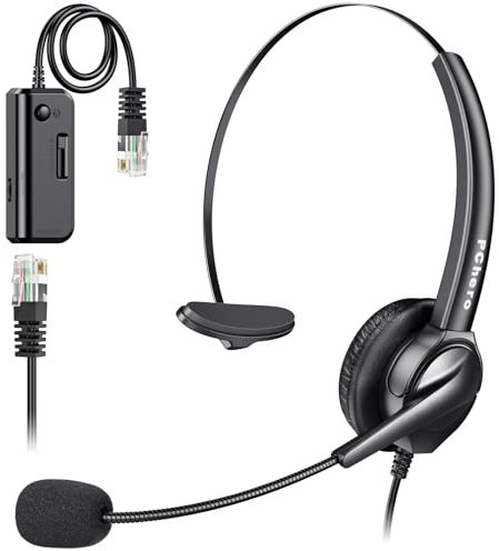PChero Auriculares Teléfono Fijo RJ9 Mono con Micrófono, Cancelación de Ruido para Ventas Telefónicas, Seguros, Empresas