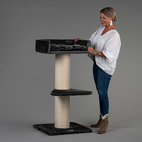 Arbres à Chat RHRQuality pour Grands Chats – Maine Coon Lounge – 120 cm de Haut – avec poteaux en sisal Extra épais de 20 cm – Gris foncé