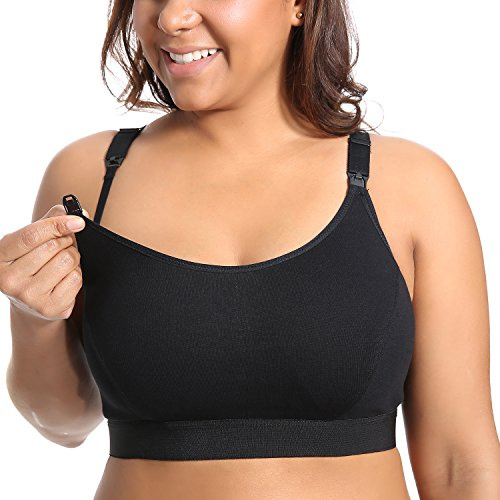 Gratlin Women's Nursing Bras Maternity Plus Size Breastfeeding Cotton Sleep Nursing Sports Bra Black S