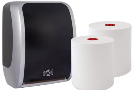 Blanc HYGIENIC Set: Handtuchrollenspender Sensor, berührungslos, Blanc Cosmos 2 Handtuchrollen Premium TAD - PRODUKTSET Farbe Silber/Schwarz