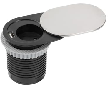 GTV Einbau-Tischsteckdose SLIDE 60mm, 1x Schuko, 1xUSB 2,4A, Edelstahl, 1,9m Kabel - hochwertige Tischsteckdose für Büro und Zuhause