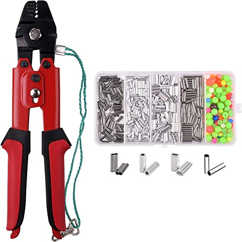 Set di rivetti, perline ovali e pinza per raccordatura, in alluminio e rame, per terminali da pesca, da 0,1 mm a 2,2 mm , High Carbon Steel Crimper Sleeve Set