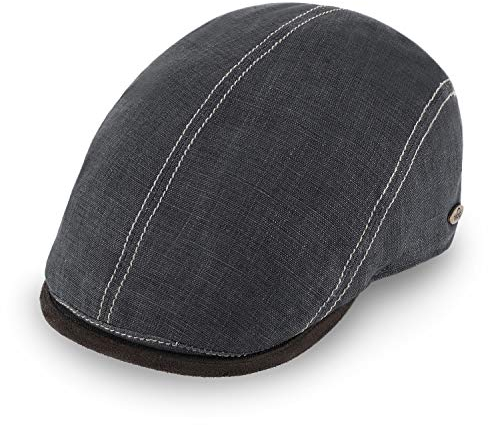 fiebig Brighton Flatcap aus Leinen | Schirmmütze mit Baumwollfutter | Schiebermütze mit Kontrastnähten (57-M, anthrazit)