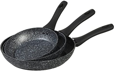 Salter BW06235S 3-teiliges Bratpfannen Set der Megastone Kollektion mit Antihaftbeschichtung, 20/24/28 cm, Silber, Spülmaschinenfest und Metallgerät sicher, 100% PFOA-frei, Industryskochfeld geeignet