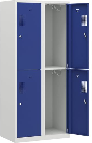 eurokraft Basic | Doppelstock-Spind | 2 Abteile, Breite 800 mm, 4 Fächer, lichtgrau / enzianblau