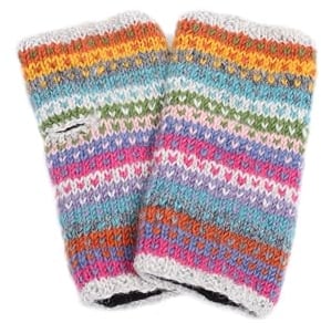 Pachamama Women Wool Hand Wrist Warmers Fleece Lined Handknitted Dots Stripes Multicoloured One-Size Handmade Extra Warm Fair Trade
