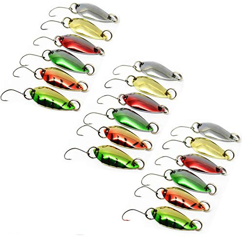 LiGG Cuillère de Pêche à la Truite 3cm/3g Cuillères à Truite Colorée Cuillers de Pêche Leurres à Truite Lure de Peche pour Truite Sandre Brochet (18 pièces/Set, 3cm)