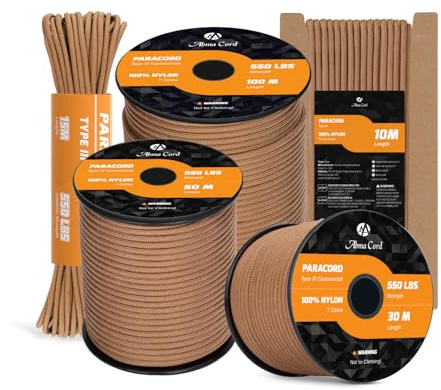 Abma Cord Paracord 550 4mm 50M 100% Nylon Seil Typ III Schnur mit 7 Kern | Max 250kg (550lbs), 100% Nylon, Basteln, Camping, Survival, Outdoor