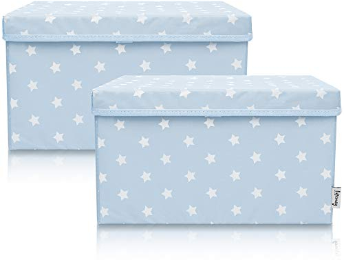 LIFENEY 2-Set Aufbewahrungsbox Kinder (37x25x21cm) I Aufbewahrungskorb für Kinderzimmer und Wohnbereich I Kinder Aufbewahrungskiste (Hellblau Stern)