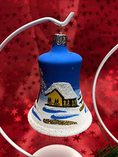 Glocke Mini Glas Christbaum Schmuck Baumbehang Weihnachtsbaum Handarbeit Lauscha, : voll - blau
