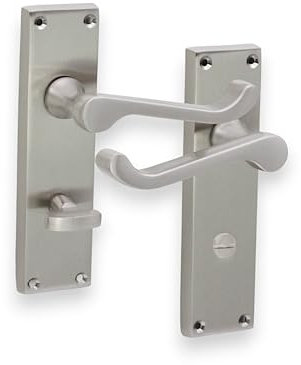 Infinity Decor Satin Nickel Victorian Scroll Lever Latch Lock Bathroom Privacy Door Handles, Suitable for All Types of Internal Doors (Bathroom Handle)