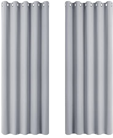 PONY DANCE Blackout Curtains Eyelet - Ring Top Living Room Curtain 2 Panels Light Filter Super Soft Drapes for Home Decorative, 66 Inch x 72 Inch (Width x Length), Silver Grey