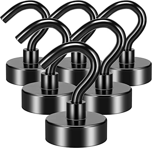 FINDMAG 6 Pack Magnetic Hooks, 30 lb+ Pull Extra Strong Neodymium Magnet Hooks, Black Magnetic Hook Heavy Duty, Magnets with Hook for Hanging, Towel, Home, Kitchen, Workplace, Office