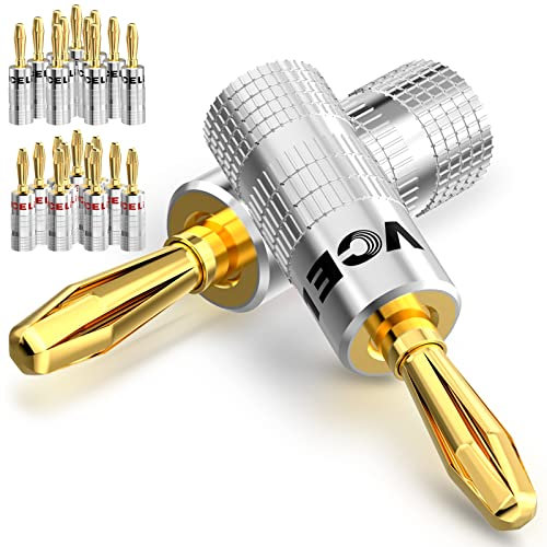 VCELINK Banana Plugs for Speaker Wire 12 Pairs/24 Pcs, Gold Plated Dual-Screw Type Speaker Connector for Home Theater, Wall Plate, Audio/Video Receiver and Sound Systems (Red+Black)