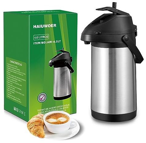 Thermo-Kaffee-Spender mit Pumpe, 3,8 l und 4 l Airpot, Thermo-Kaffeekaraffee, Thermo-Kaffeekaraffee, doppelwandig, isolierter Edelstahl-Getränkespender, Hebelwirkung für heißes/kaltes Wasser