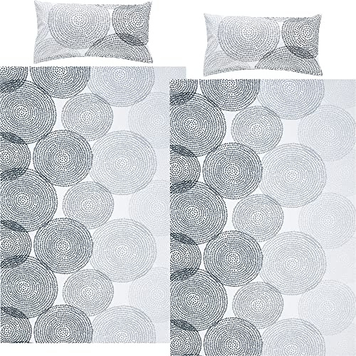 REDBEST Bettwäsche-Set Kreise Sparpaket 4-TLG. Renforcé anthrazit-weiß Größe 40x80 cm / 135x200 cm - strapazierstark, anschmiegsam, mit Reißverschluss